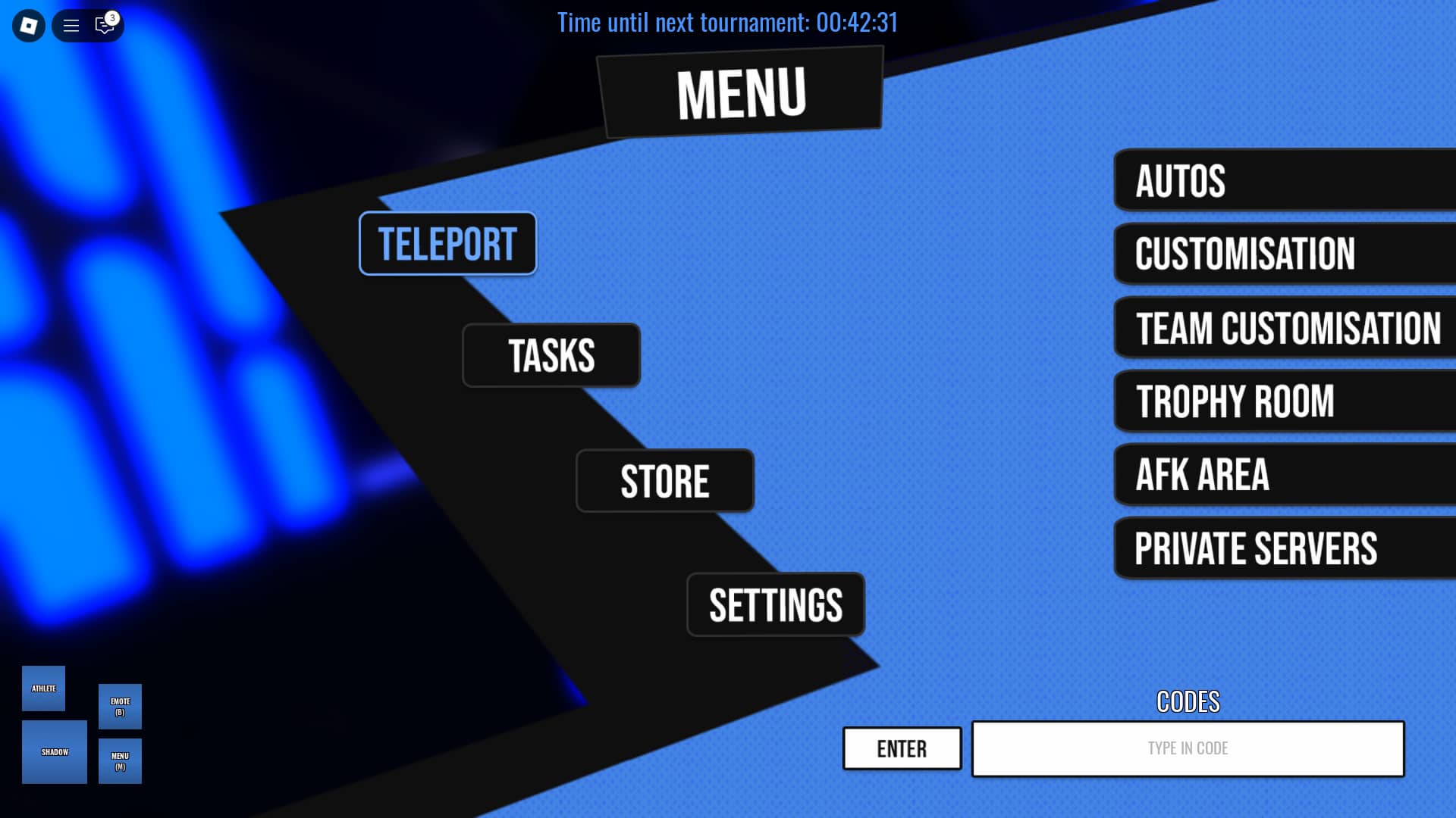 Main menu in the Locked Roblox experience