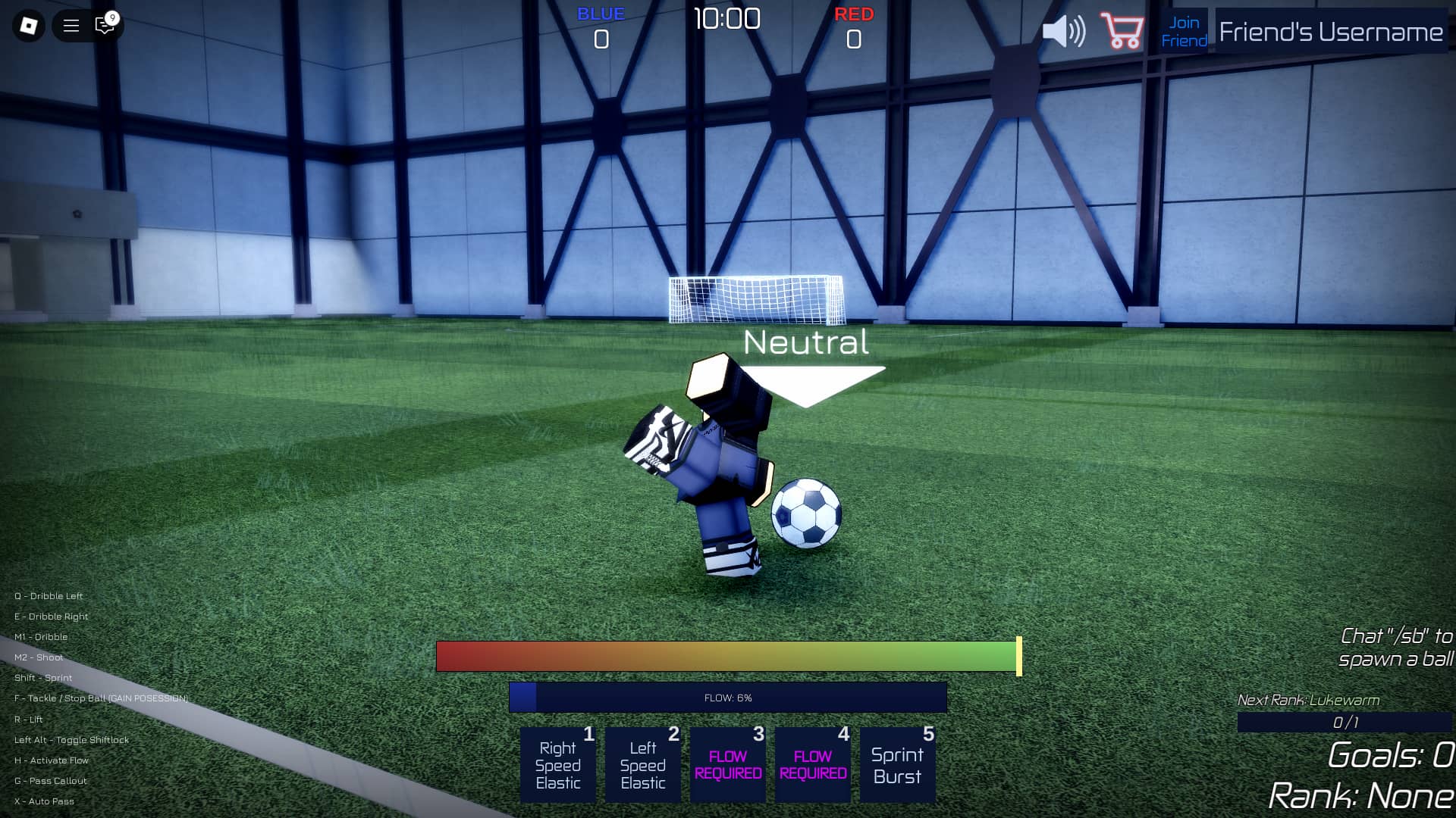 Player shooting in the Neo League Soccer Roblox experience