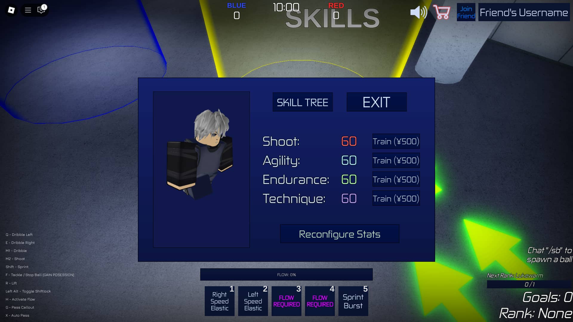 Stats screen in the Neo League Soccer Roblox experience