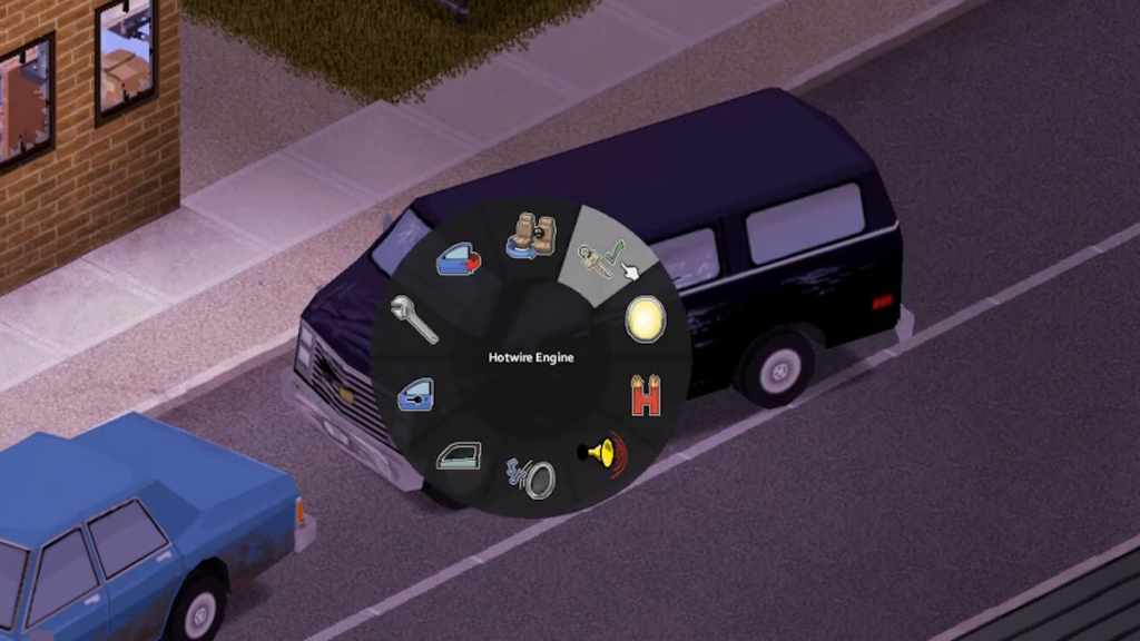 The option to hotwire a car in Project Zomboid