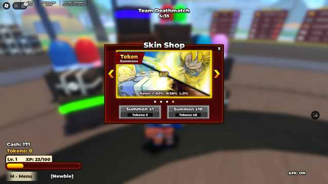 Shonen Unleashed skin shop menu