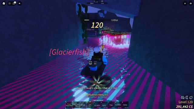 Player fishing at Snowcap Island caves in Fisch Roblox