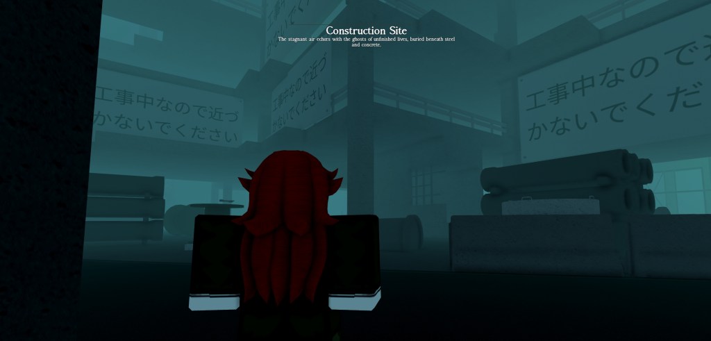 Roblox character is standing at the construction site in GHOUL://RE