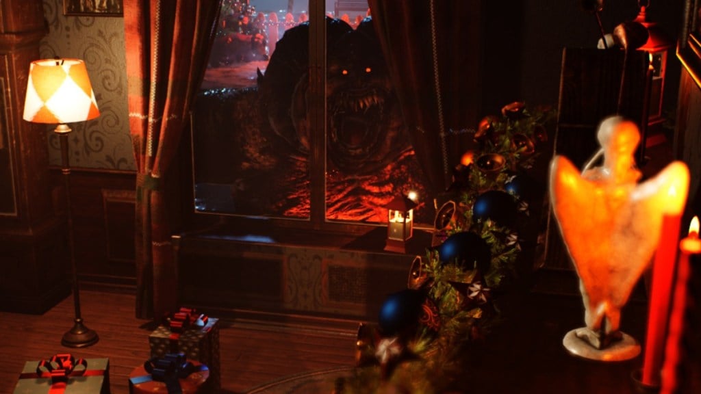 Krampus looks into the window in Krampus Kills