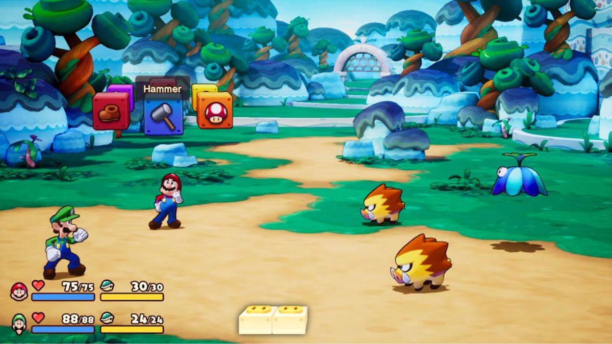 Mario and Luigi fighting enemies in Mario & Luigi: Brothership.