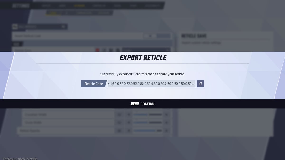 Marvel Rivals Export Reticle screen