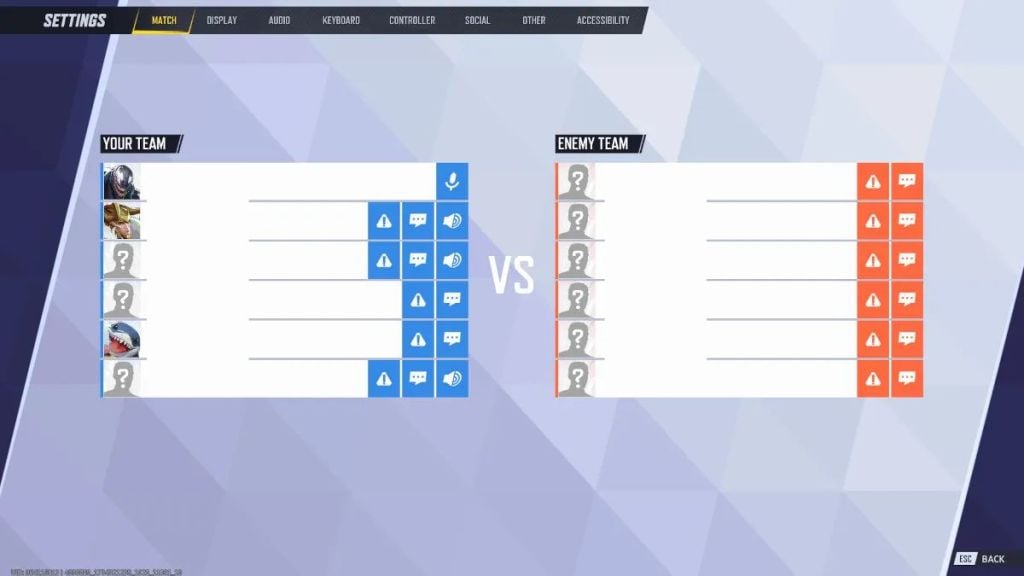 The team screen where players can mute others in Marvel Rivals