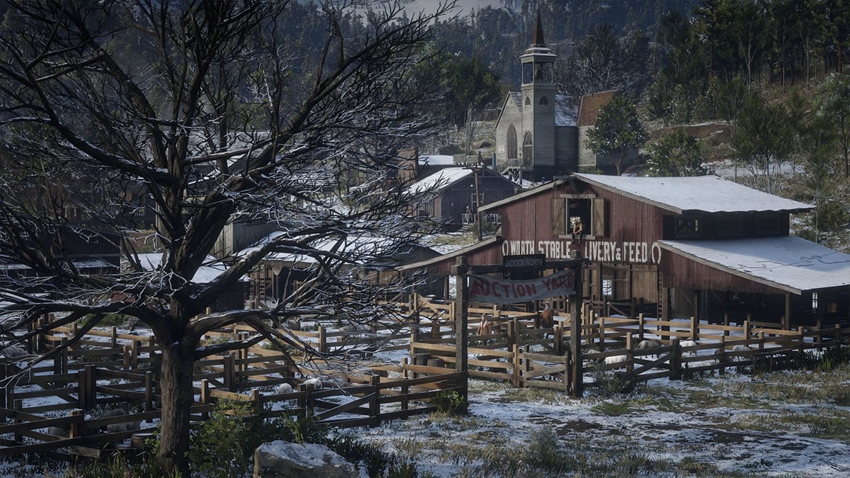 Snowy farm in Red Dead Redemption 2