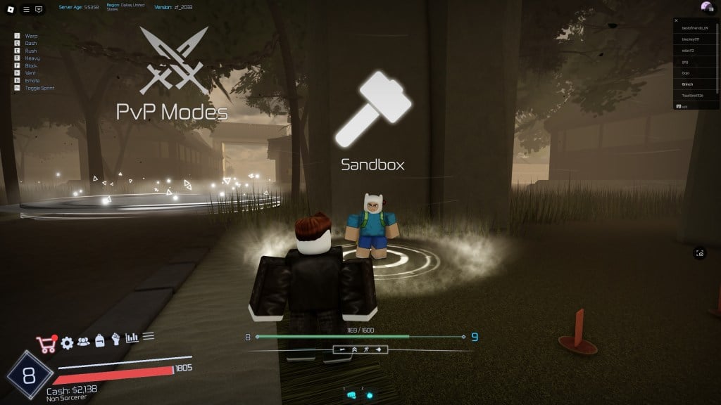 Roblox player is looking at the Sandbox mode NPC in Jujutsu Infinite