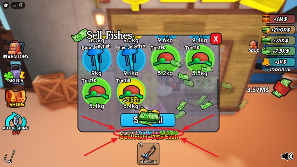 How to get almost 200% more gold in GO FISHING Roblox