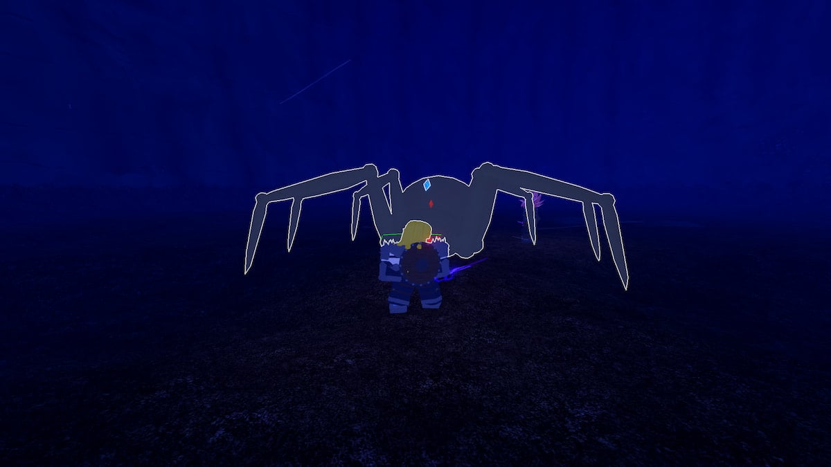 A Roblox character is about to fight a giant spider