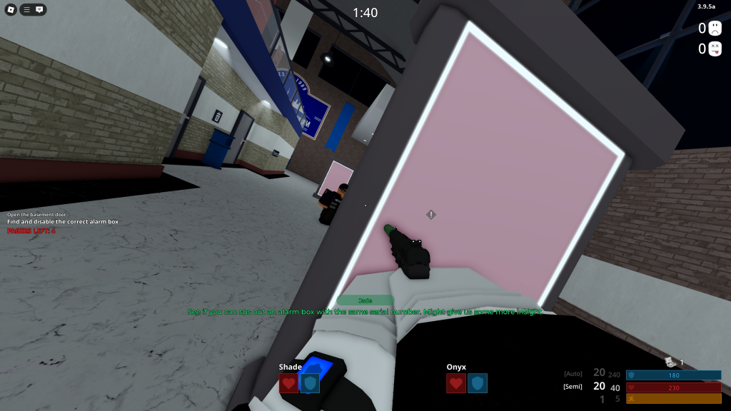 A Roblox player is hiding from a guard in Notoriety