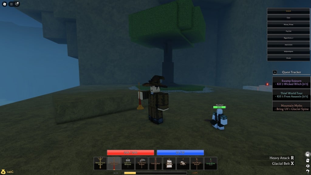 Roblox character has summoned two minions in Pilgrammed The Raindrops