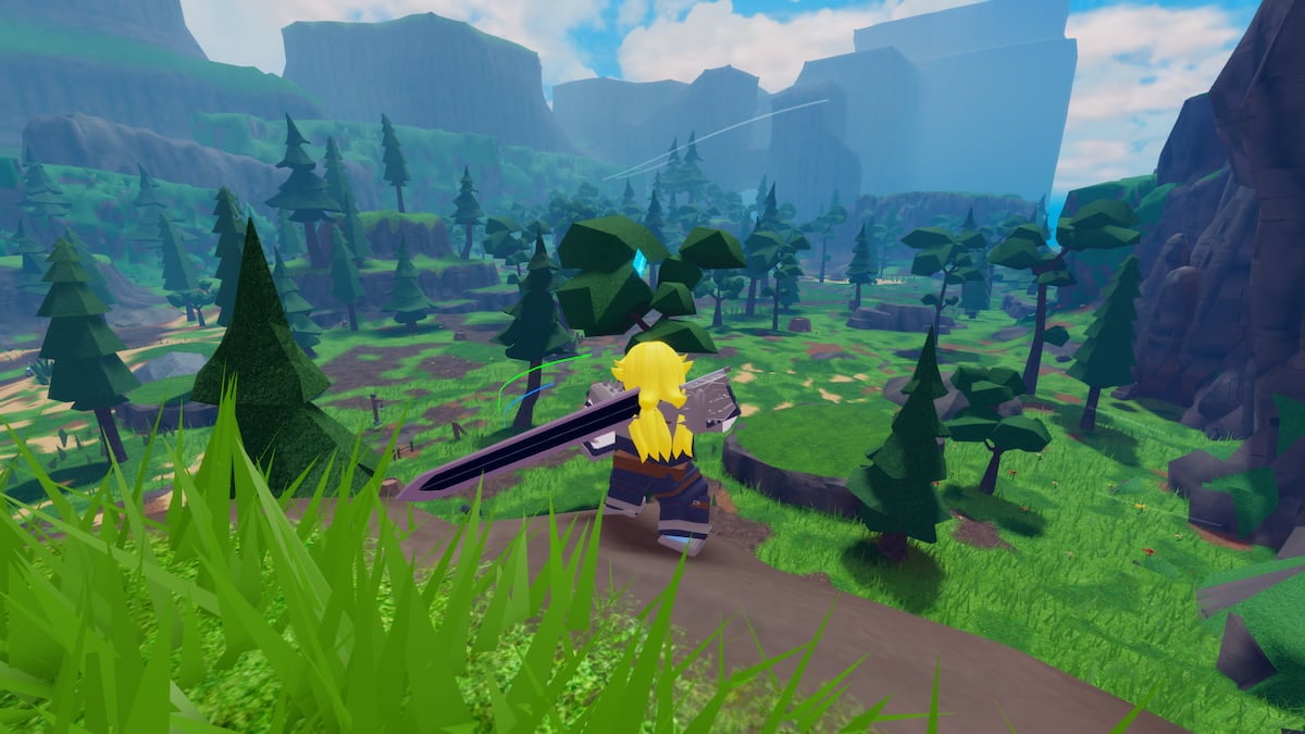 Sword Fantasy character is holding a two handed sword and looking over in the distance