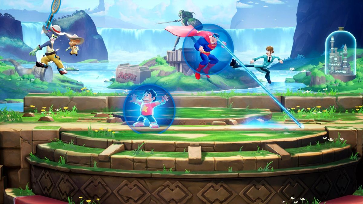 Tom & Jerry, Superman, Steven Universe and Shaggy fighting in MultiVersus.