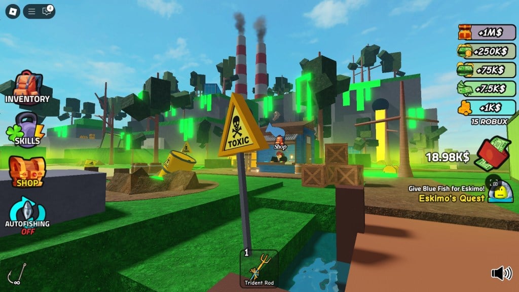 Toxic Zone from  GO FISHING Roblox from a first person view