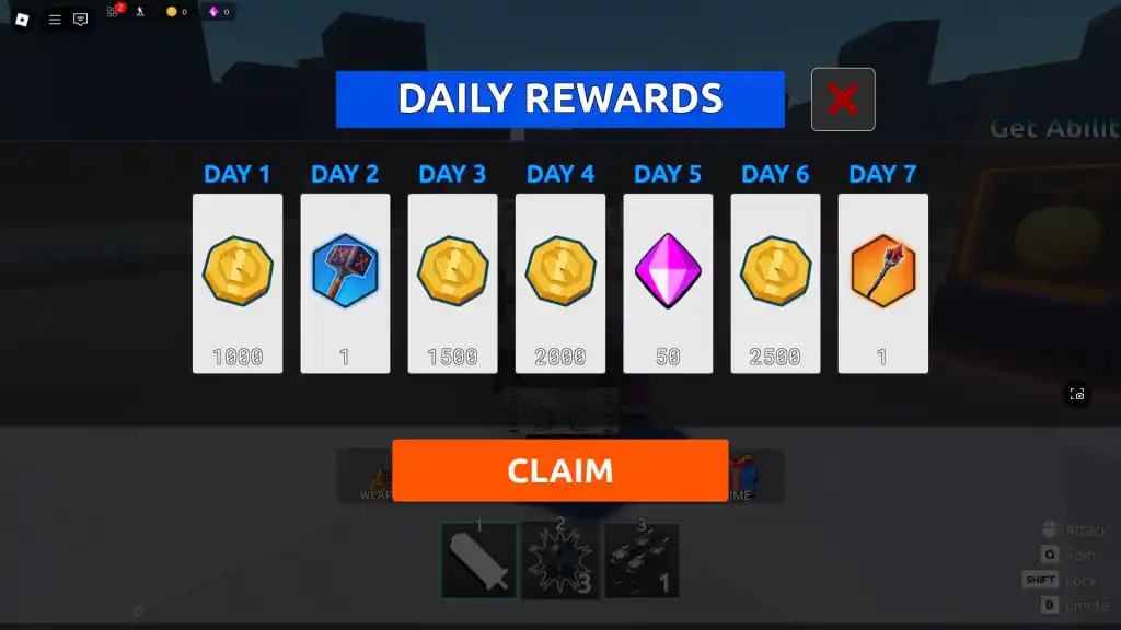 Preview of daily check-in rewards in Dual Warriors