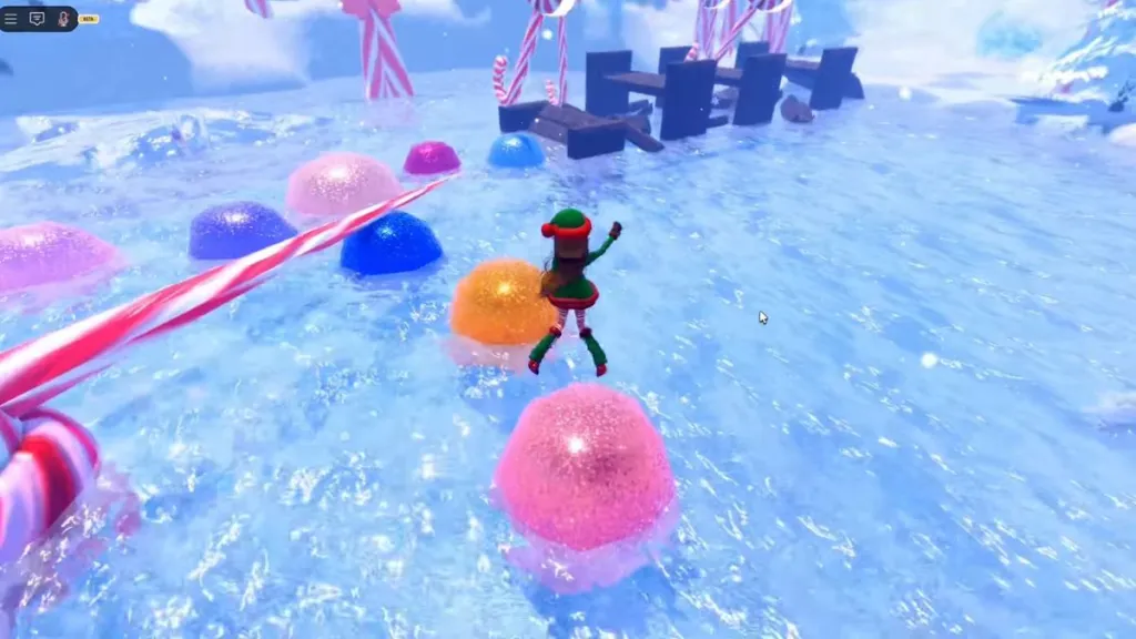 A player jumping through the Candy Forest obstacle course