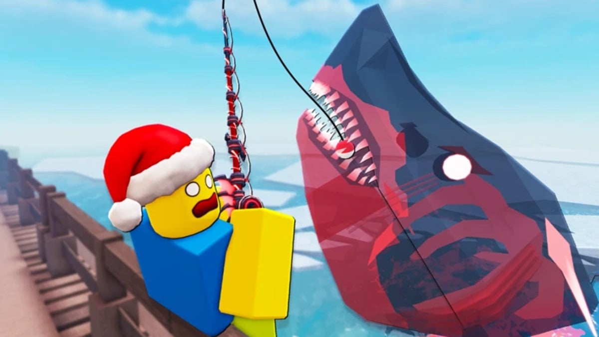 How to get rid of treasure maps in Fisch - Roblox character fishing a fierce looking shark