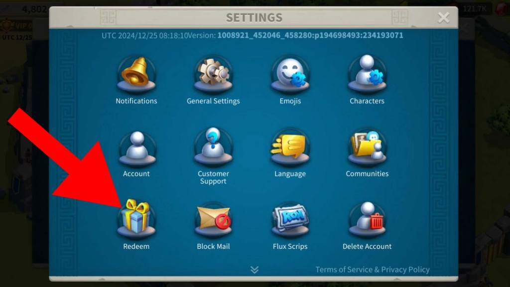 How to redeem Rise of Kingdoms codes step 3