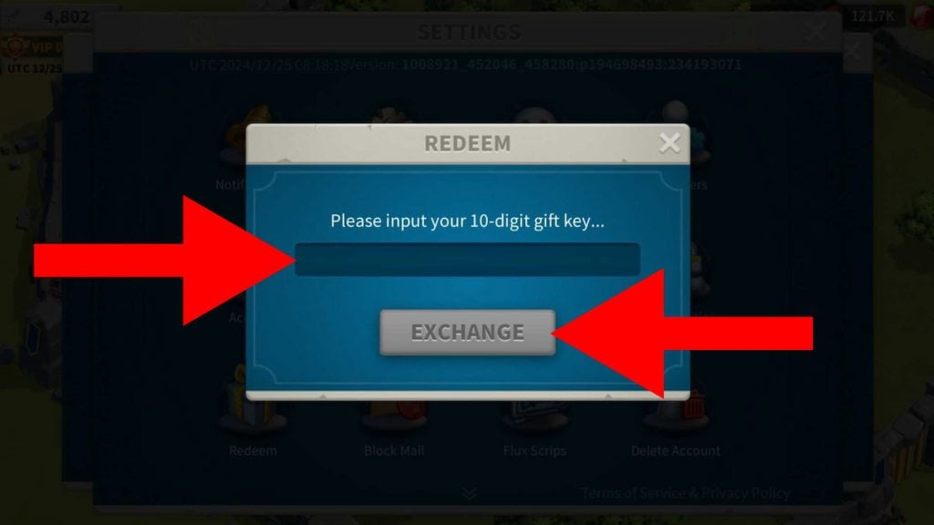 How to redeem Rise of Kingdoms codes step 4