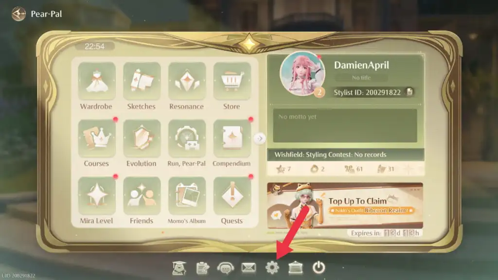 Second step of reddeming codes in Infinity Nikki