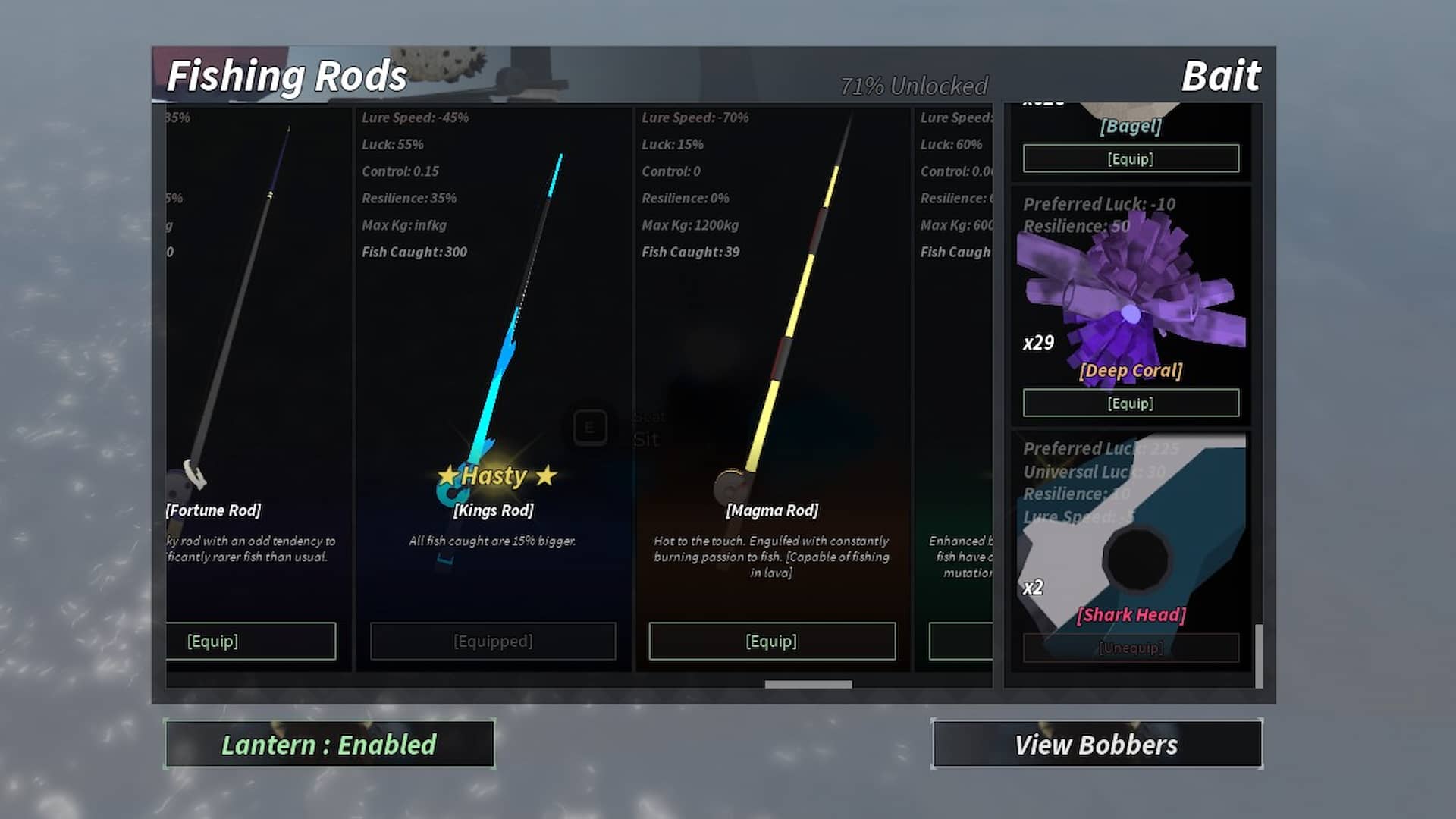 Megalodon rod and bait loadout in Fisch Roblox experience