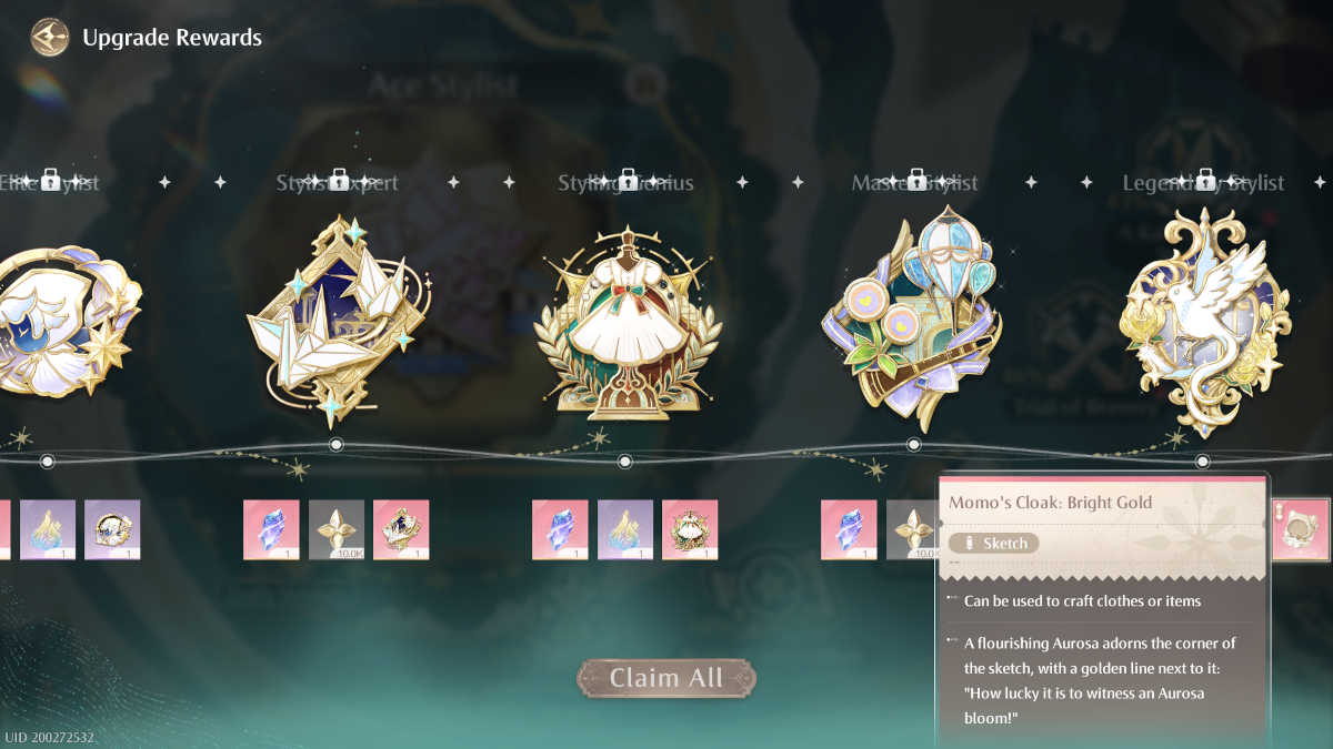 Cloak reward for upgrading your Stylist Rank in Infinity Nikki