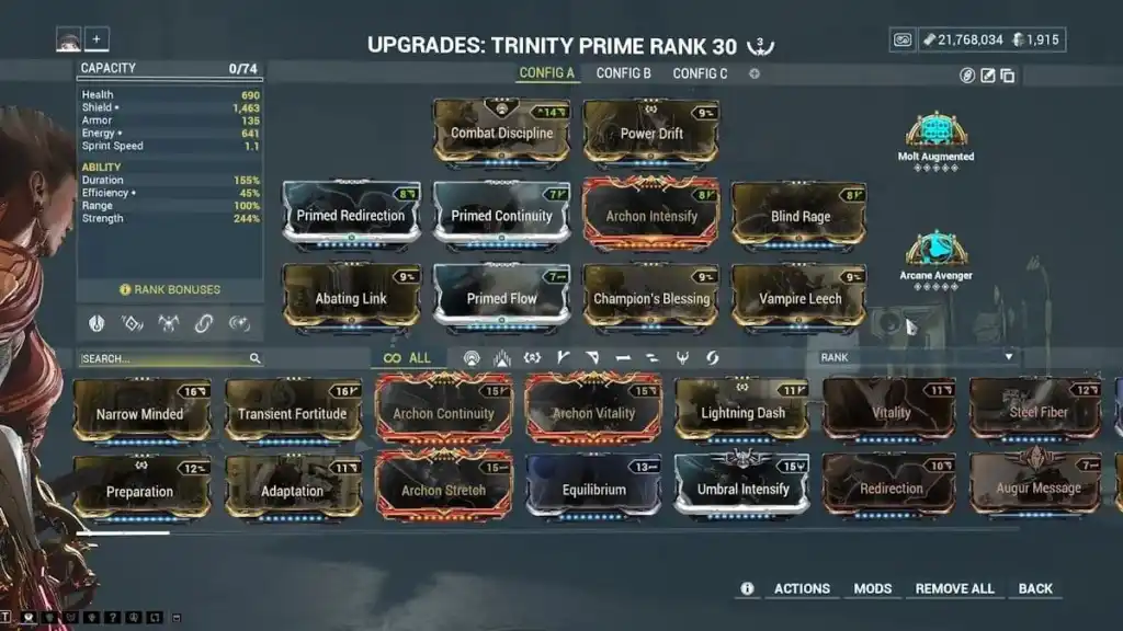 Warframe Trinity mods