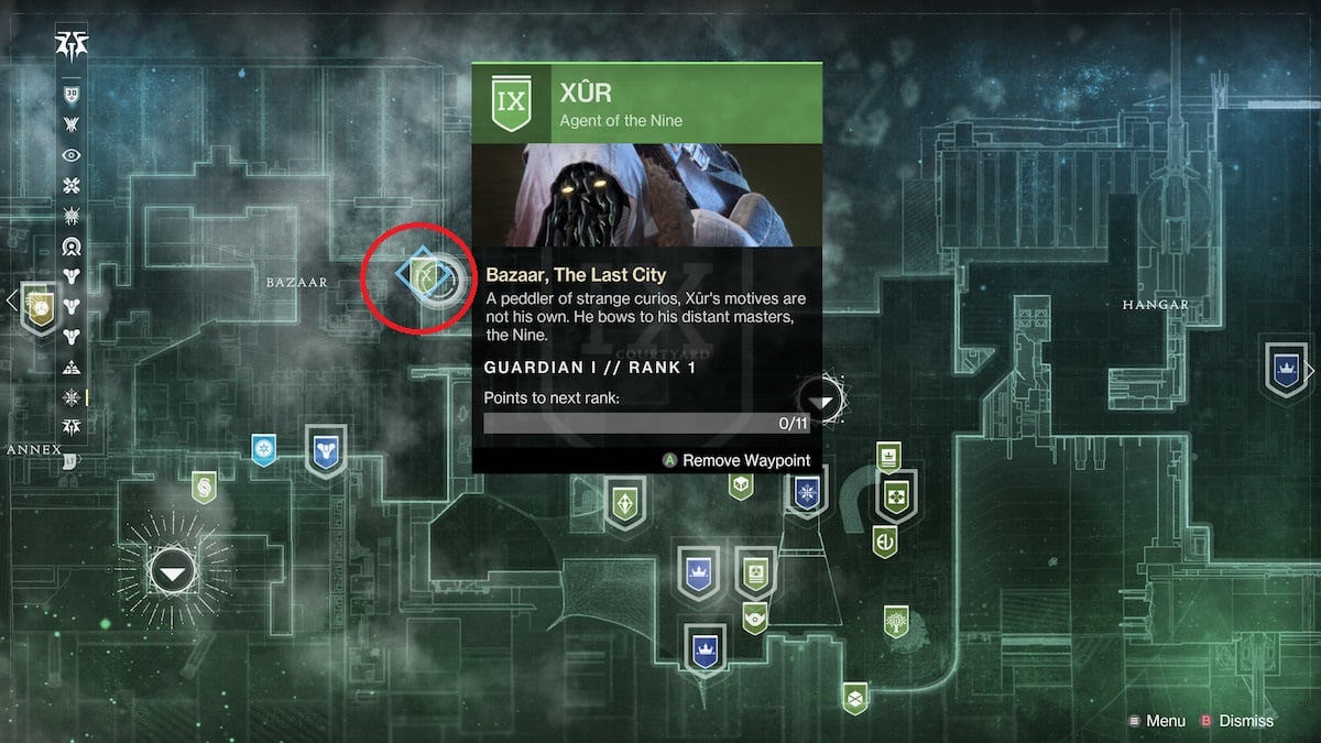 Xur location in Destiny 2