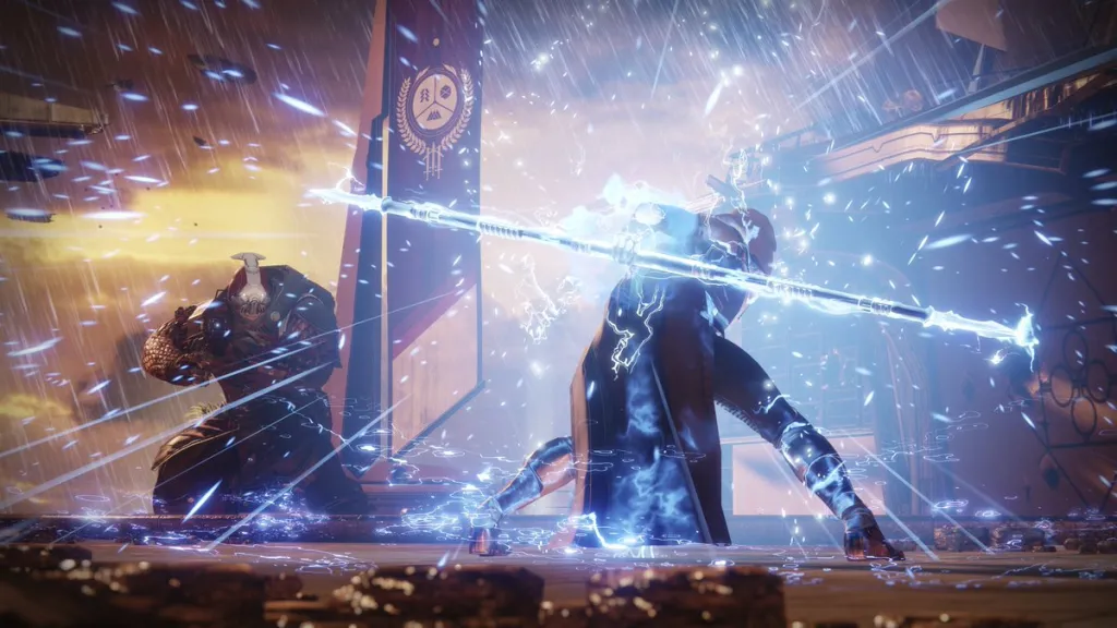 Destiny 2 Hunter using Arc Staff Super.