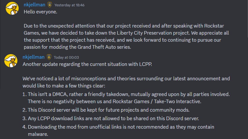 A message from a developer on the Grand Theft Auto Liberty City Preservation project.