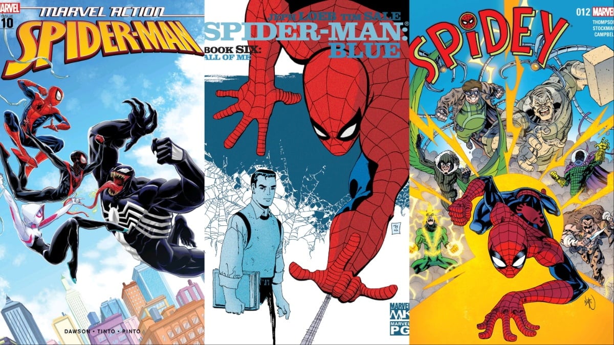 Marvel Action Spider-Man 10, Spider-Man:Blue #5, Spidey #12 Covers