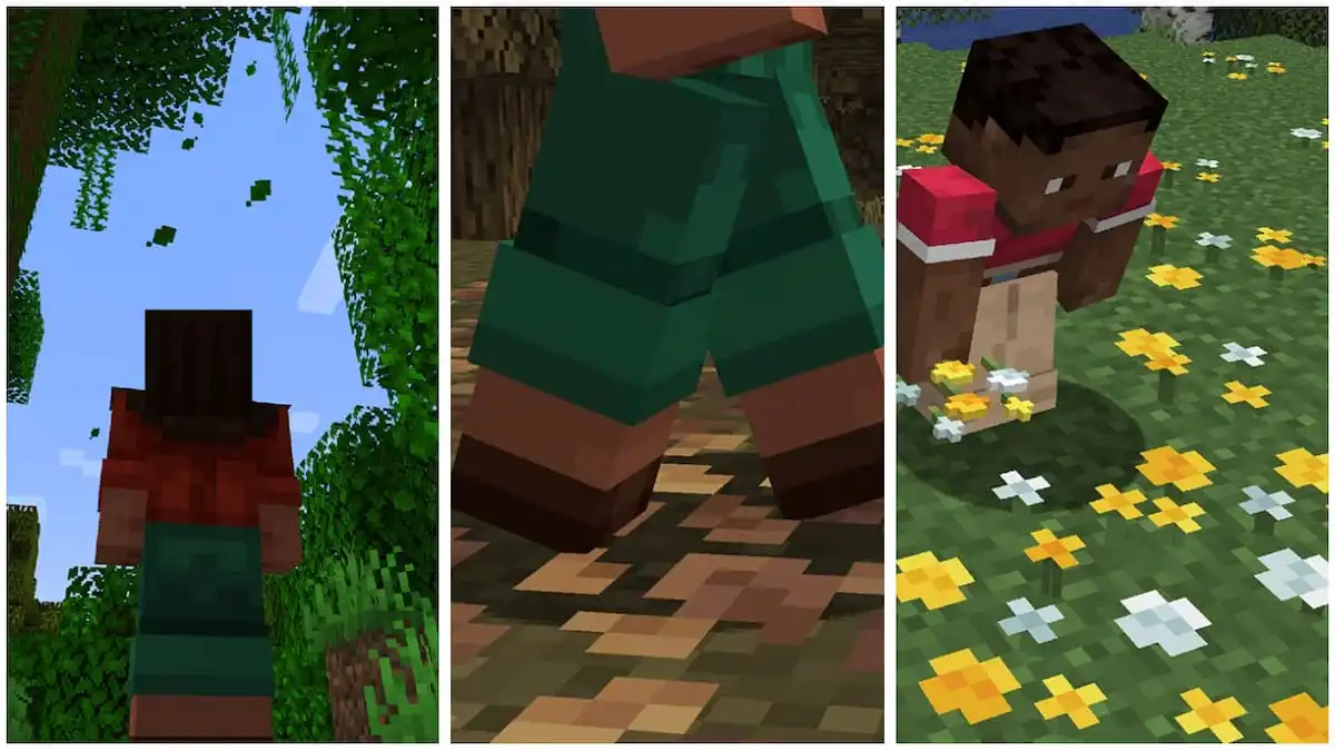 Falling leaves, leaf pile, and wildflowers in Minecraft