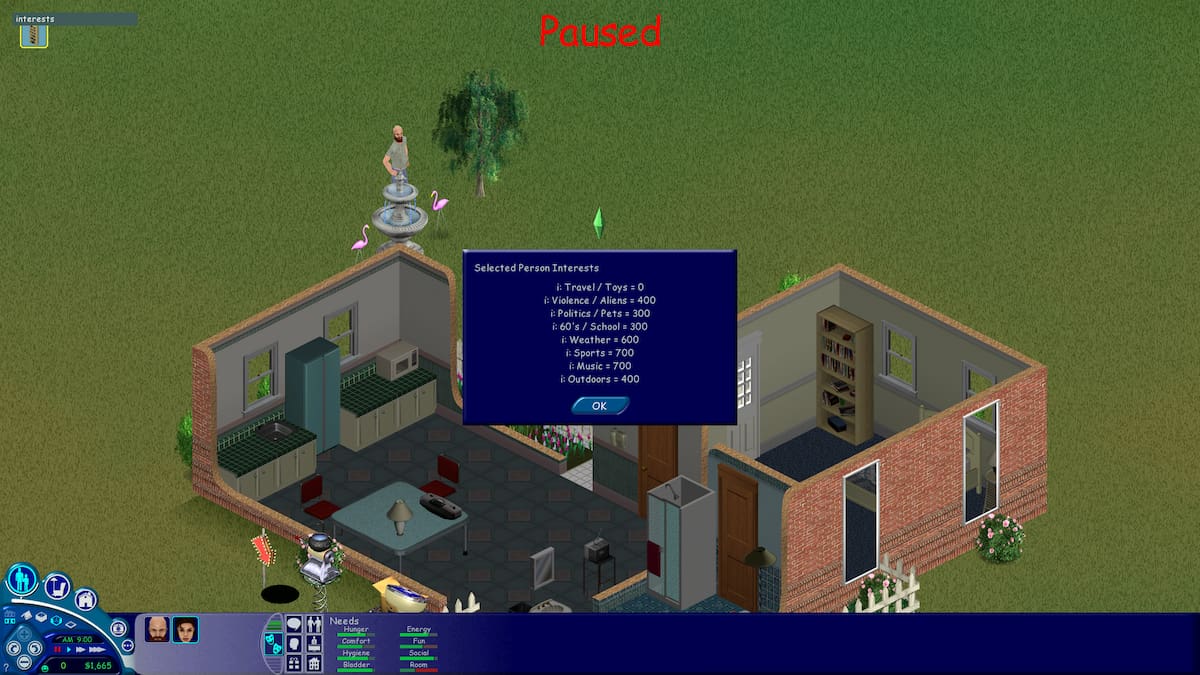 Interests list in The Sims