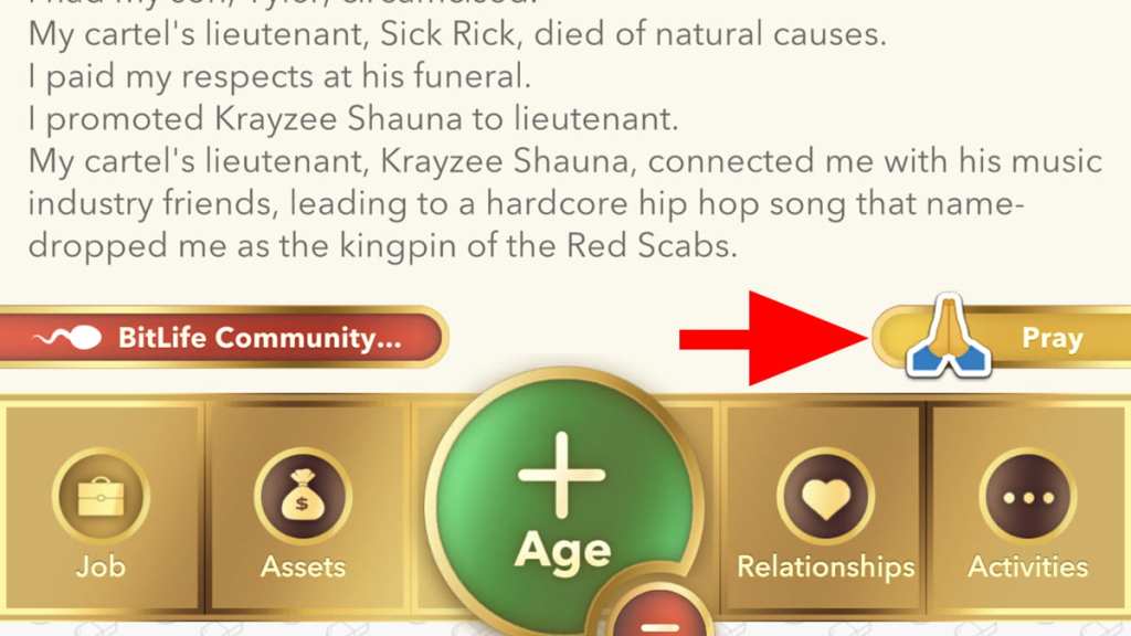 BitLife pray button