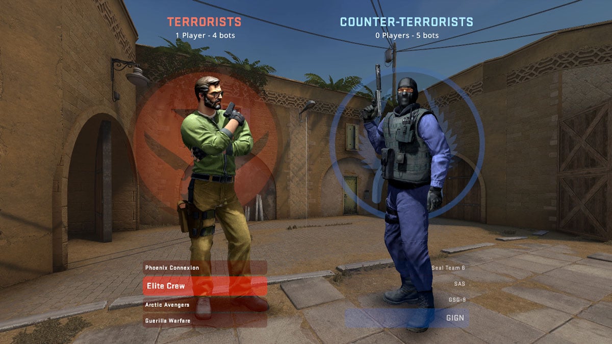 Team select screen in Counter-Strike: Classic Offensive