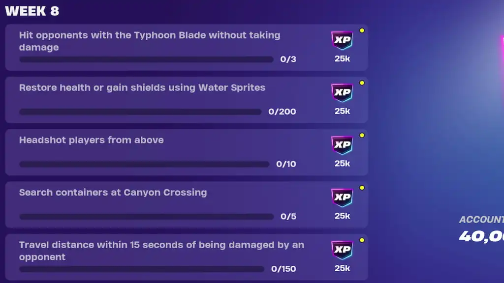 Fortnite Chapter 6 Season 1 week eight quests