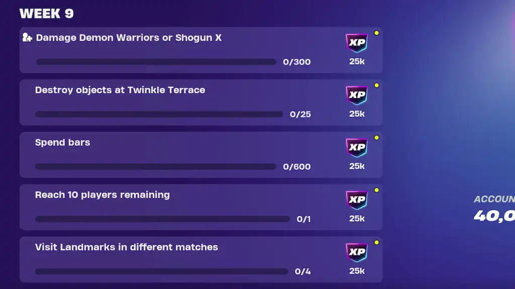 Fortnite Chapter 6, Season 1 week nine weekly quests