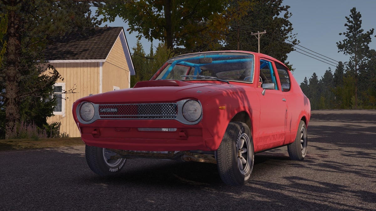 How to use the sauna in My Summer Car - a red car parked outside a house