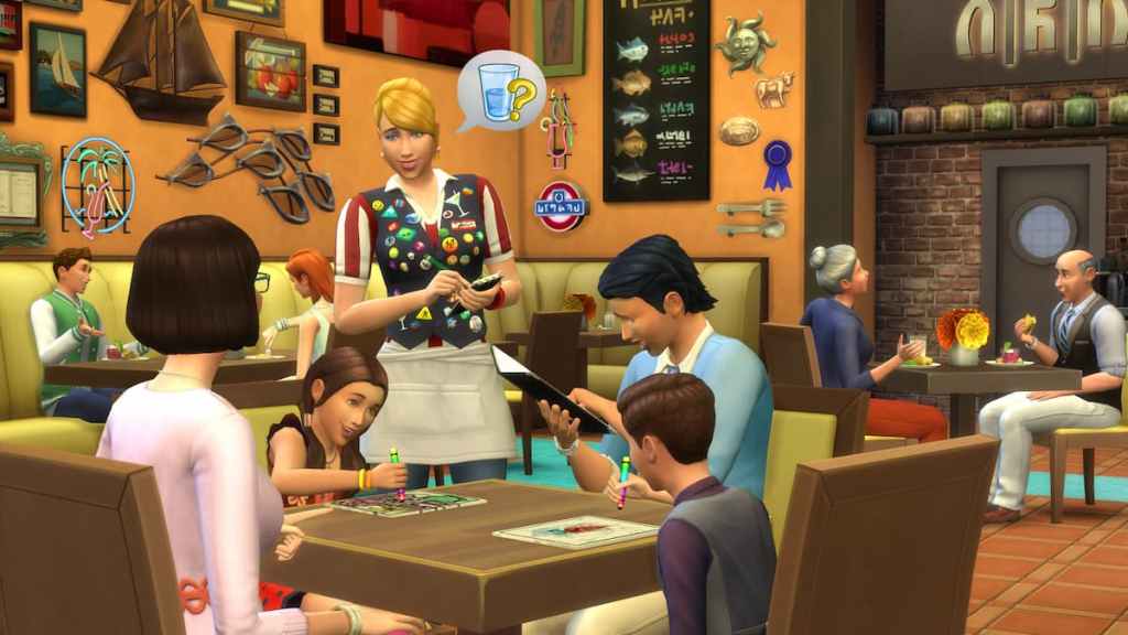 Sims dining at a restaurant