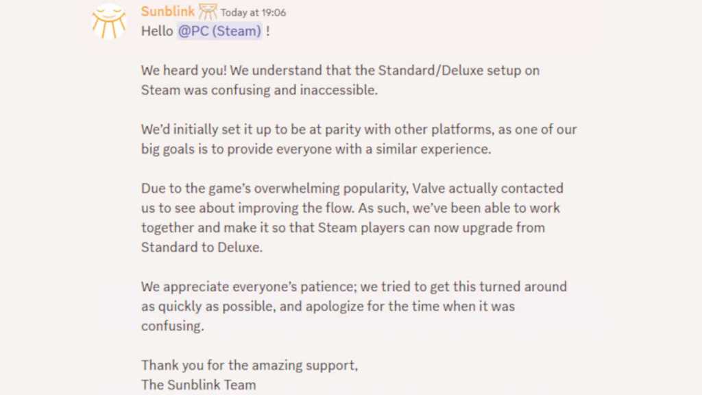 Statement from Sunblink regarding Standard and Deluxe editions of Hello Kitty Island Adventure on Steam