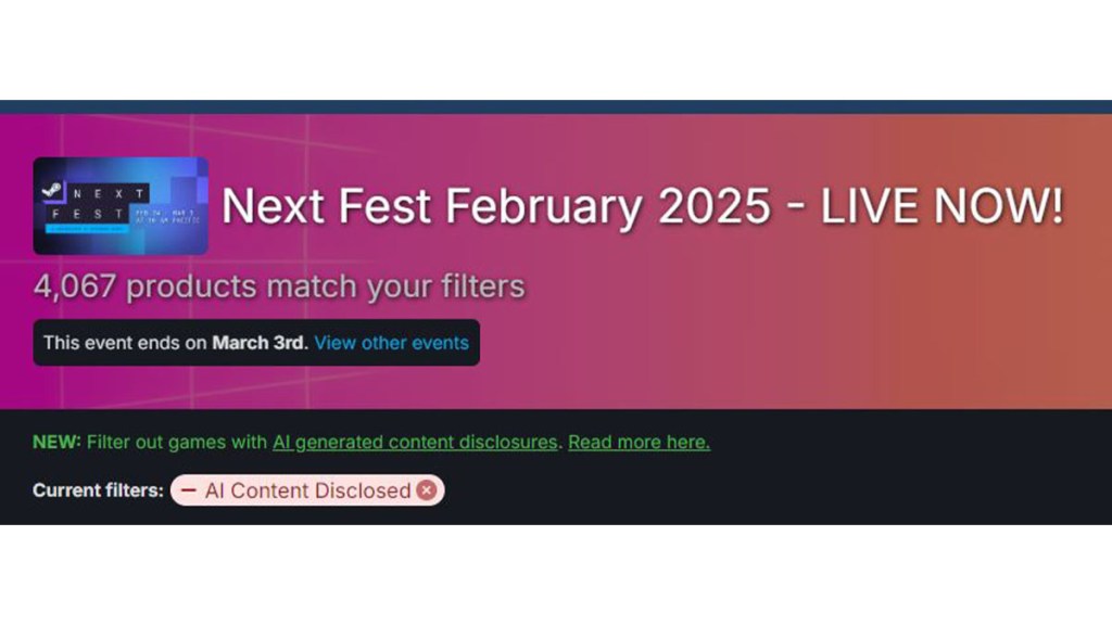 Steam Next Fest and filtering out AI generated content.