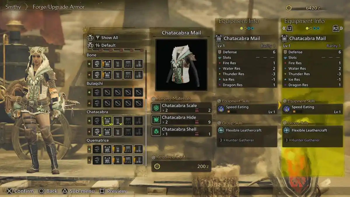 Chatacabra armor set in MHW