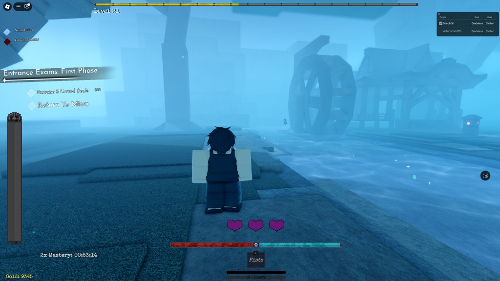 A Jujutsu Odyssey player is standing in front of a cursed seal