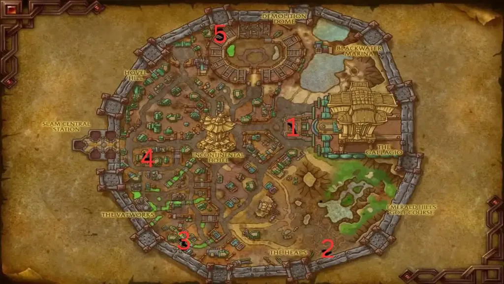 Grabbable rat locations in World of Warcraft numbered on a map. 