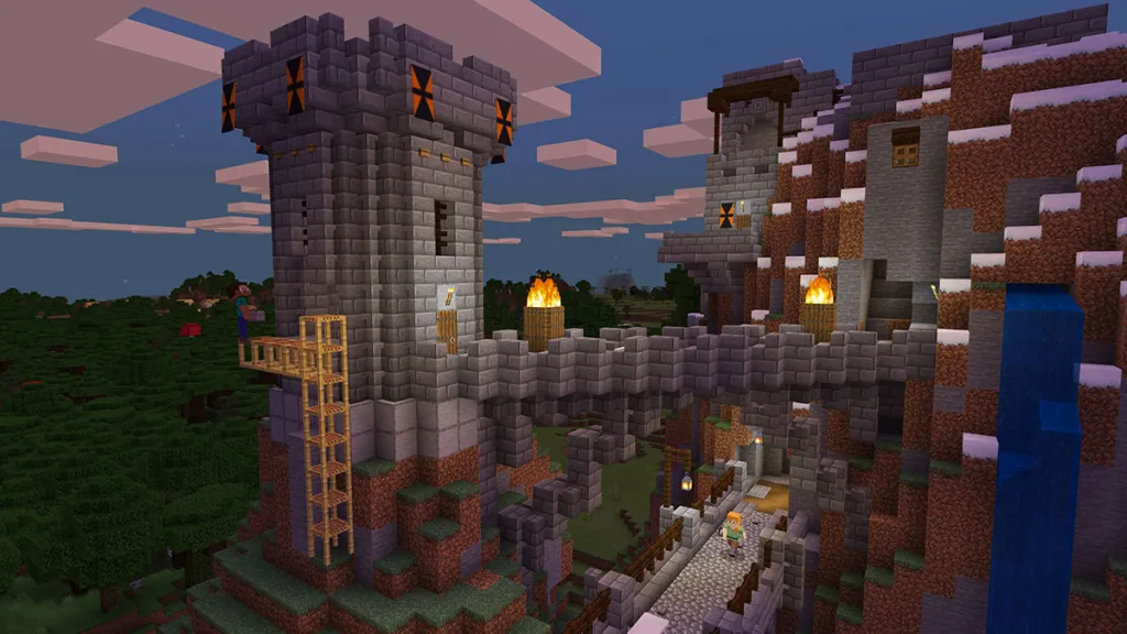 Alex explores a castle in Minecraft. 