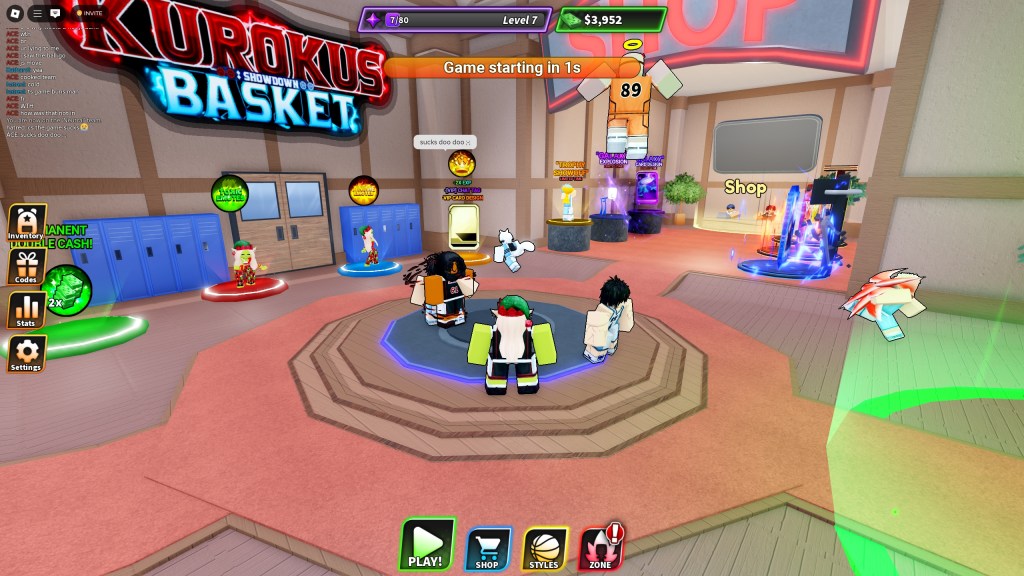 Kuroku's Basket Showdown lobby with a player standing in the middle