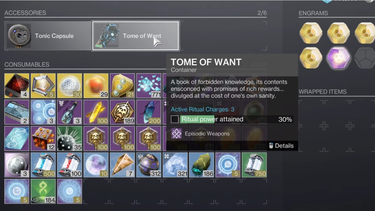 How to use Tome of Want in Destiny 2: Heresy?