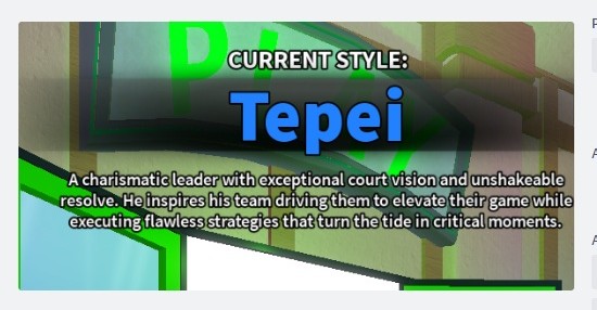 A description of the Tepei style in Kuroku's Basket Showdown Roblox